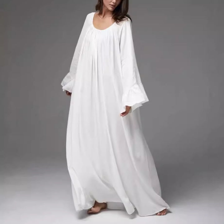 Damen Elegantes Maxi-Nachtkleid mit weiten Rüschensäumen und fließendem Schnitt Drune