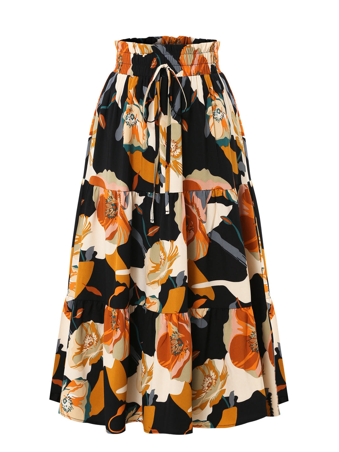 Damen Maxirock mit voluminösen Rüschen und floralem Print Drune