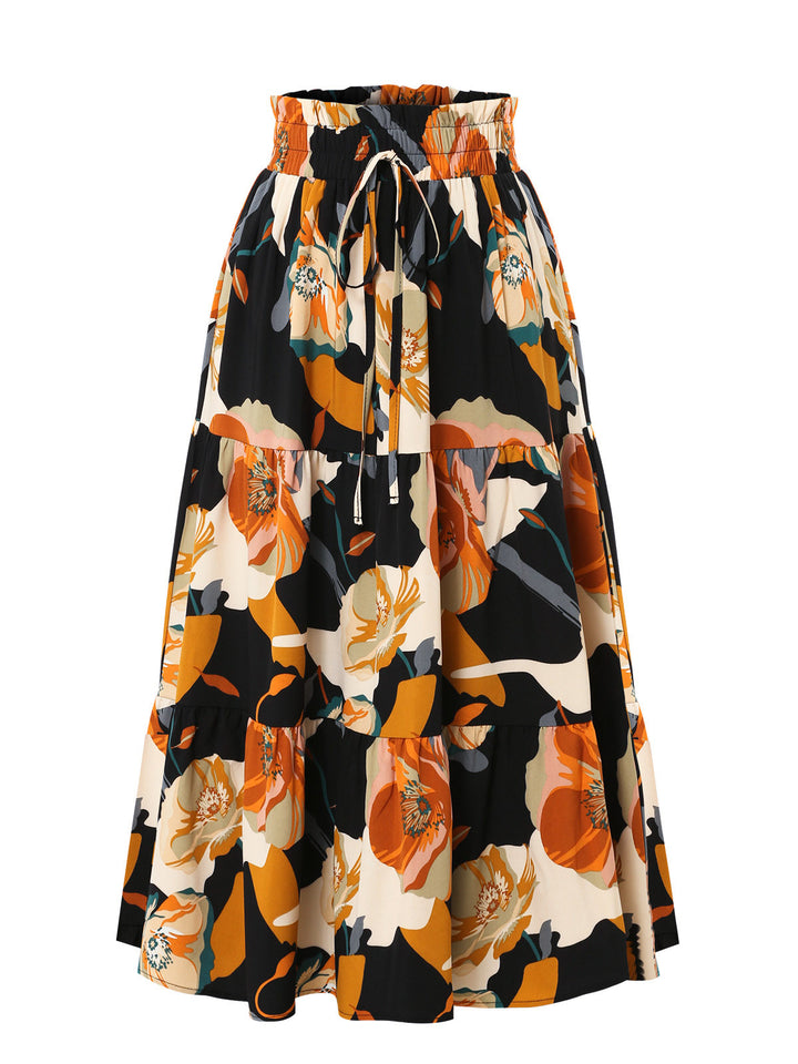 Damen Maxirock mit voluminösen Rüschen und floralem Print Drune