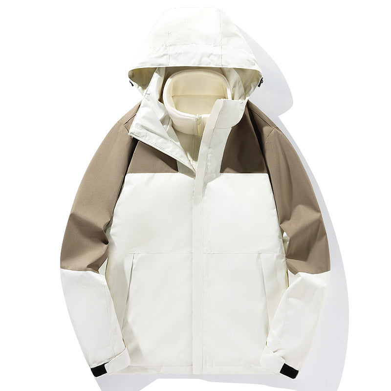 Herren zweilagige Softshell-Trekkingjacke mit fest integrierter Kapuze und fleecegefüttertem Kragen Drune