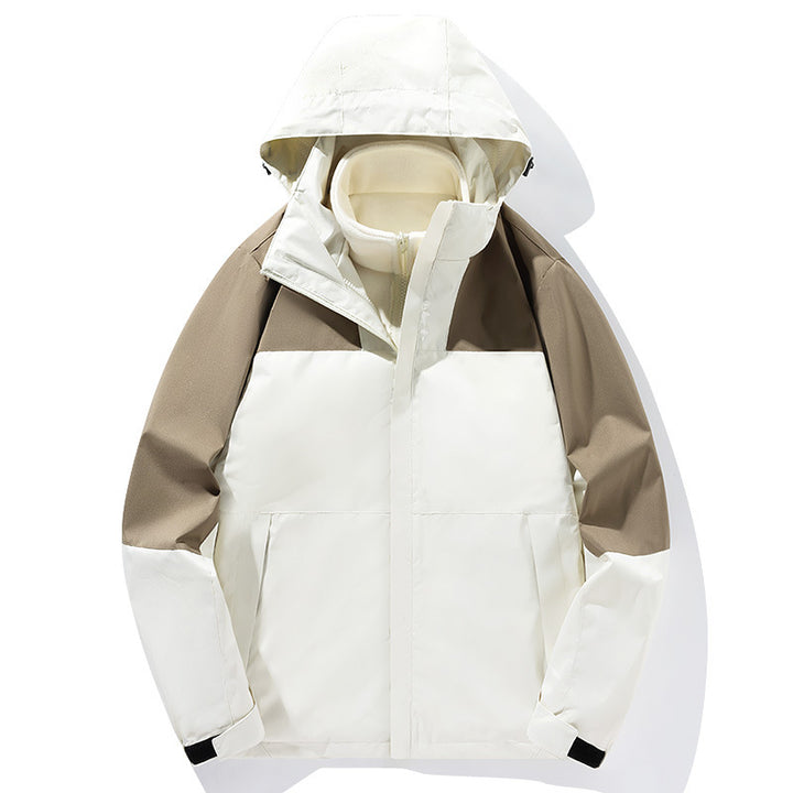 Herren zweilagige Softshell-Trekkingjacke mit fest integrierter Kapuze und fleecegefüttertem Kragen Drune