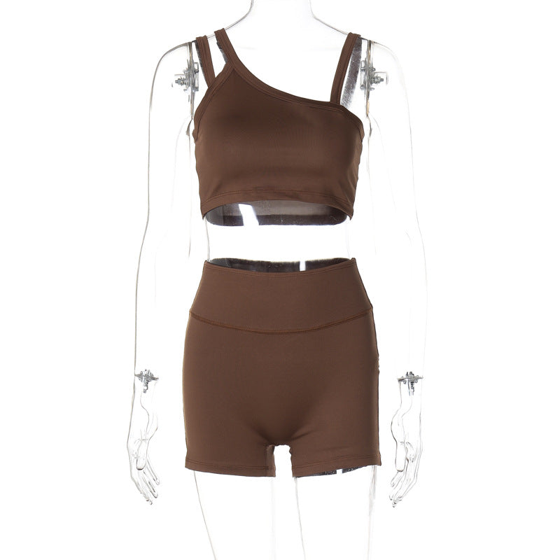 Damen Sportliches Crop-Top und High-Waist Short Set Drune