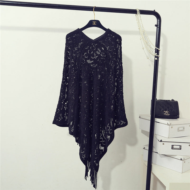 Damen Strickponcho mit elegantem Fransen-Design Drune