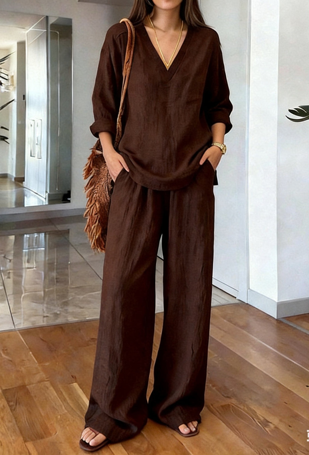 Damen Bequeme Leinen-Hose mit lässigem Schnitt und praktischen Taschen Drune