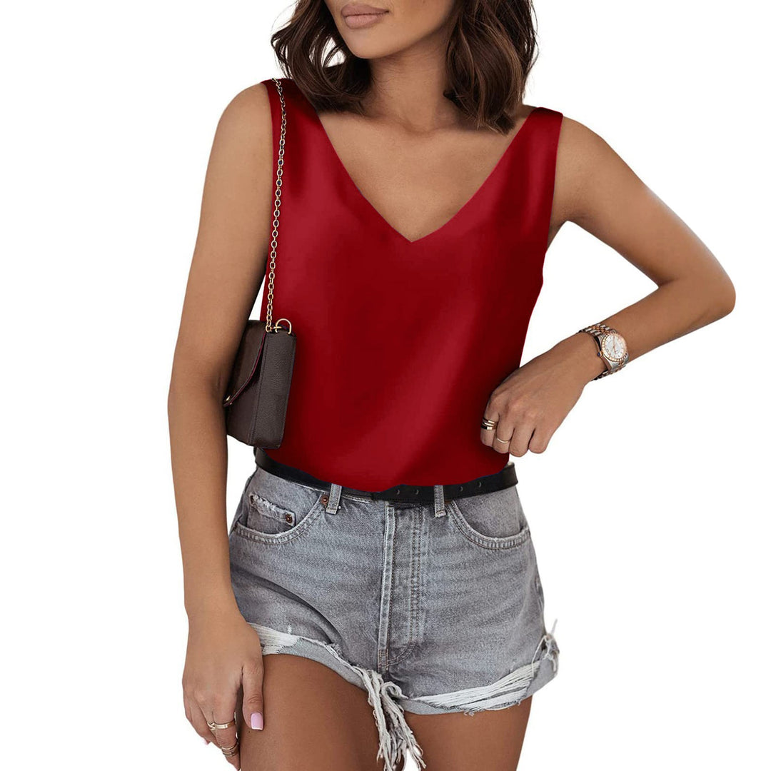 Damen Satin-Top mit tiefem V-Ausschnitt und breiten Trägern Drune