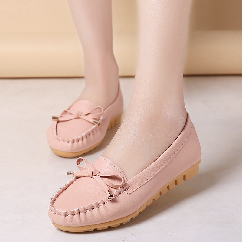 Damen Lederoptik Mokassin-Slipper mit Dekorschleife und profiliertem Gummisohlen-Design Drune