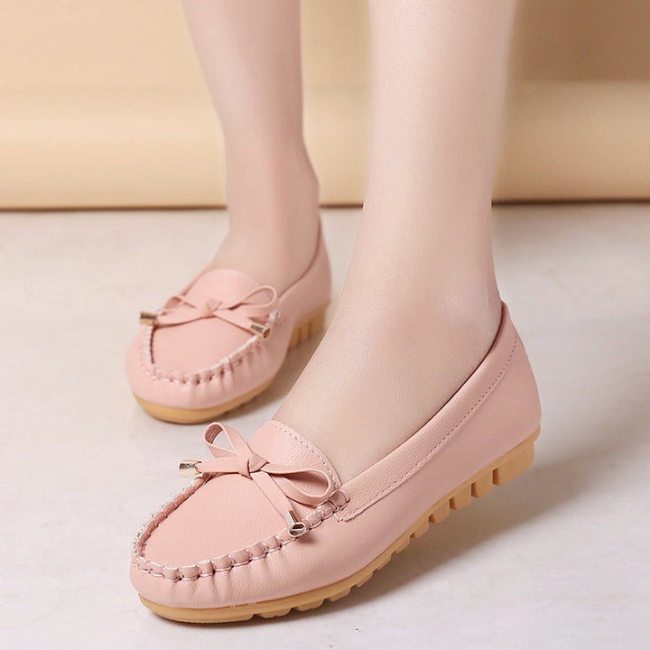 Damen Lederoptik Mokassin-Slipper mit Dekorschleife und profiliertem Gummisohlen-Design Drune