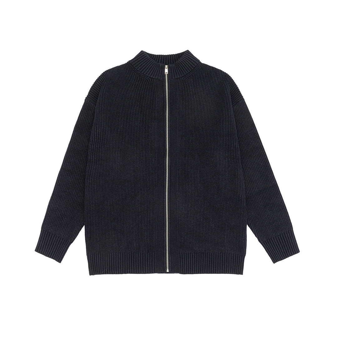 Damen Oversize-Strickjacke mit durchgehendem Reißverschluss und Stehkragen Drune