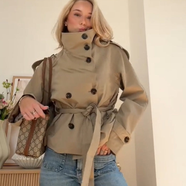 Damen modische Trenchjacke mit Bindegürtel und taillierter Passform Drune