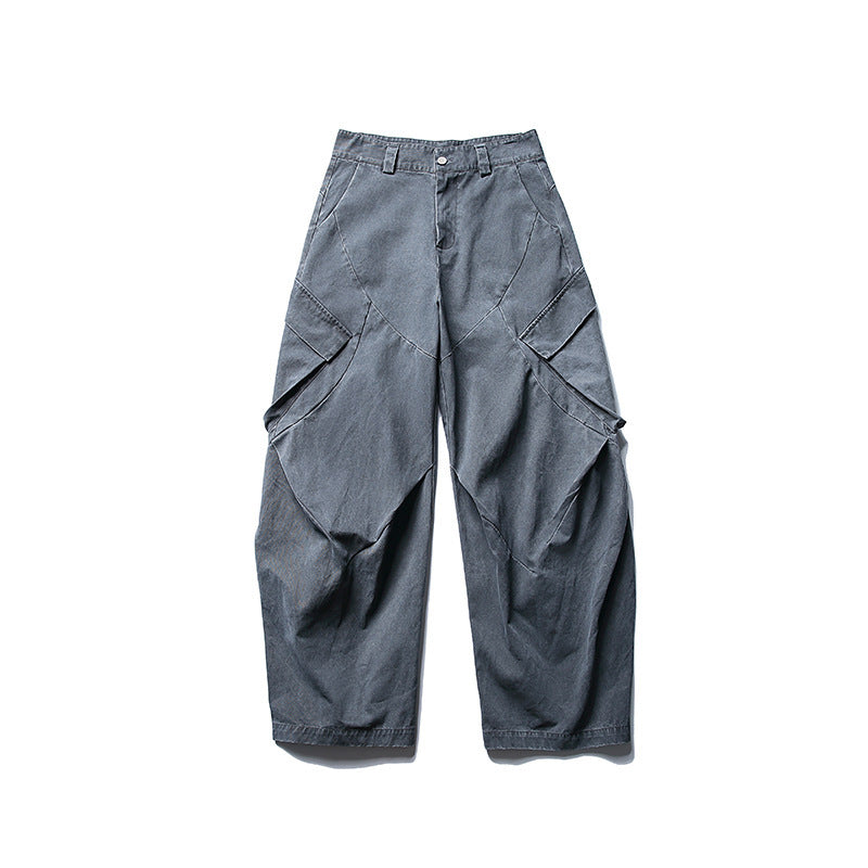 Herren weite Cargo-Hose mit asymmetrischen Klappentaschen und verkürztem Bein Drune
