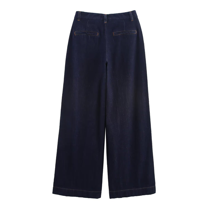 Damen weite Jeanshose mit eleganter Taillierung und seitlichen Eingrifftaschen Drune