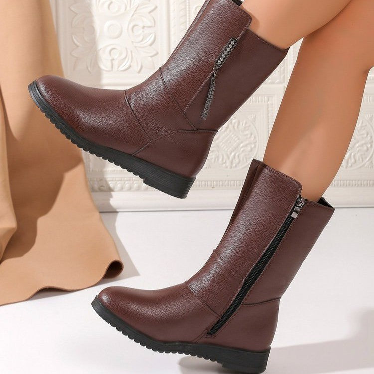 Damen modische Stiefel mit elegantem Reißverschluss und komfortabler Sohle Drune