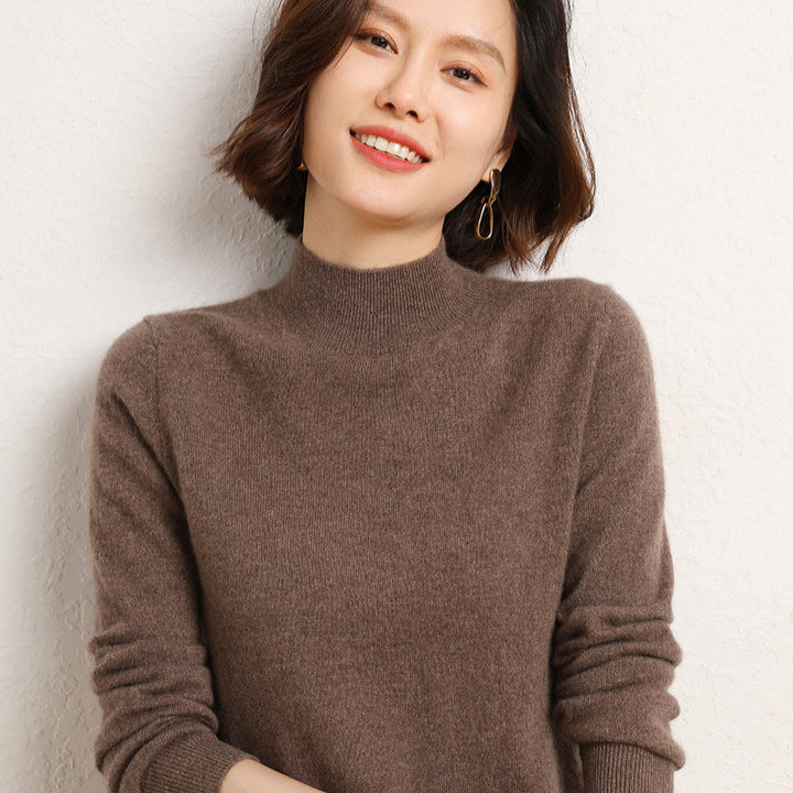 Damen Luxuriöser Kaschmir-Feinstrickpullover mit Stehkragen Drune
