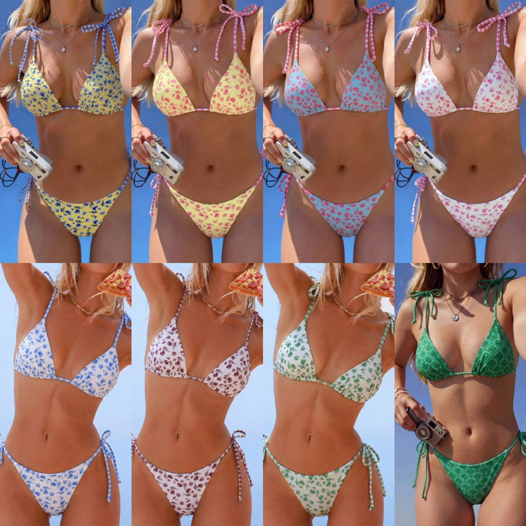 Damen Triangel-Bikini mit verspieltem Blütenmuster Drune