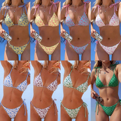Damen Triangel-Bikini mit verspieltem Blütenmuster Drune