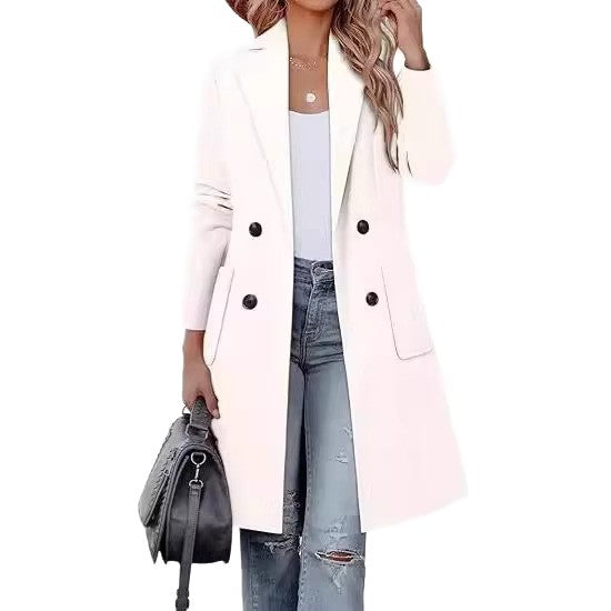 Damen Doppelreihiger Longblazer-Mantel mit aufgesetzten Taschen und taillierter Silhouette Drune