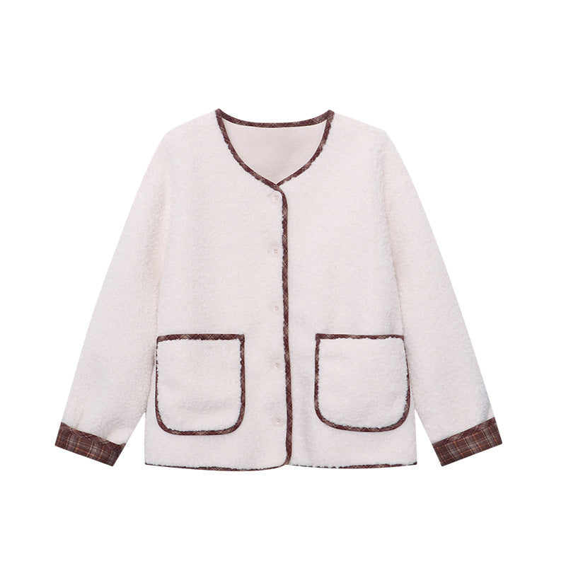 Damen Kuschelige Oversized-Fleecejacke mit Kontrastdetails Drune