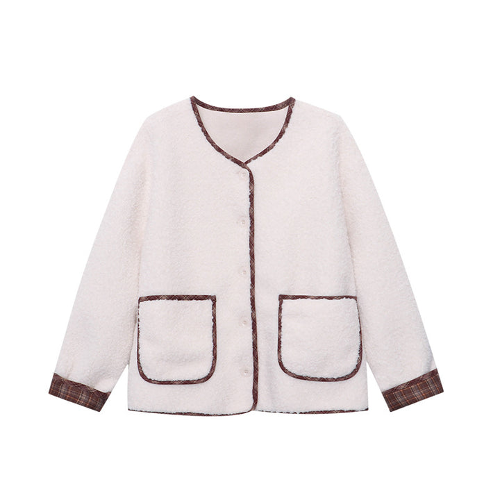 Damen Kuschelige Oversized-Fleecejacke mit Kontrastdetails Drune