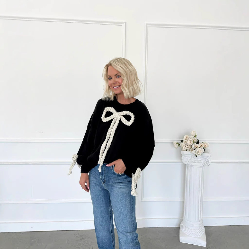 Damen Modischer Pullover mit dekorativem Knotendesign