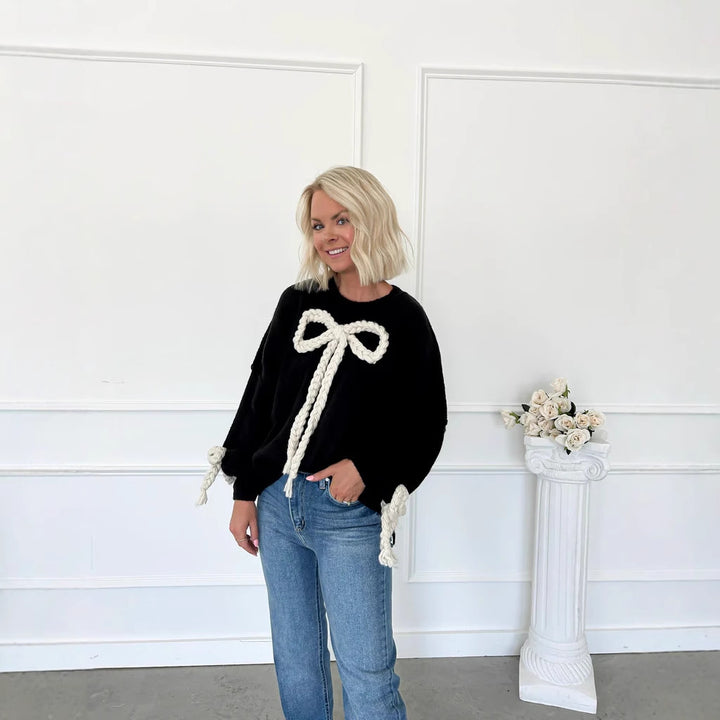 Damen Modischer Pullover mit dekorativem Knotendesign