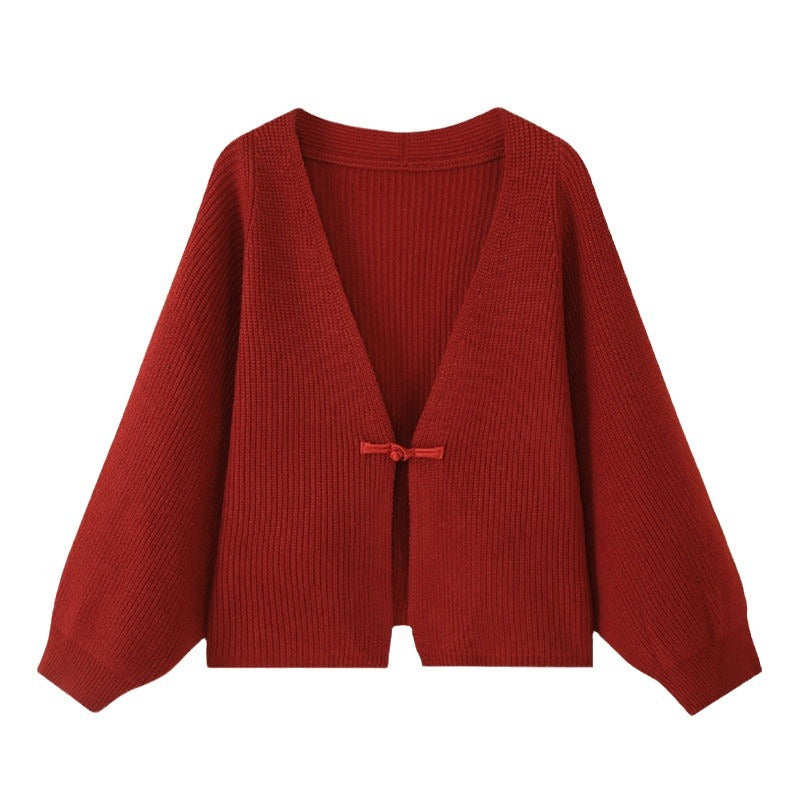 Damen gemütliche Strickjacke mit breiten Ärmeln Drune