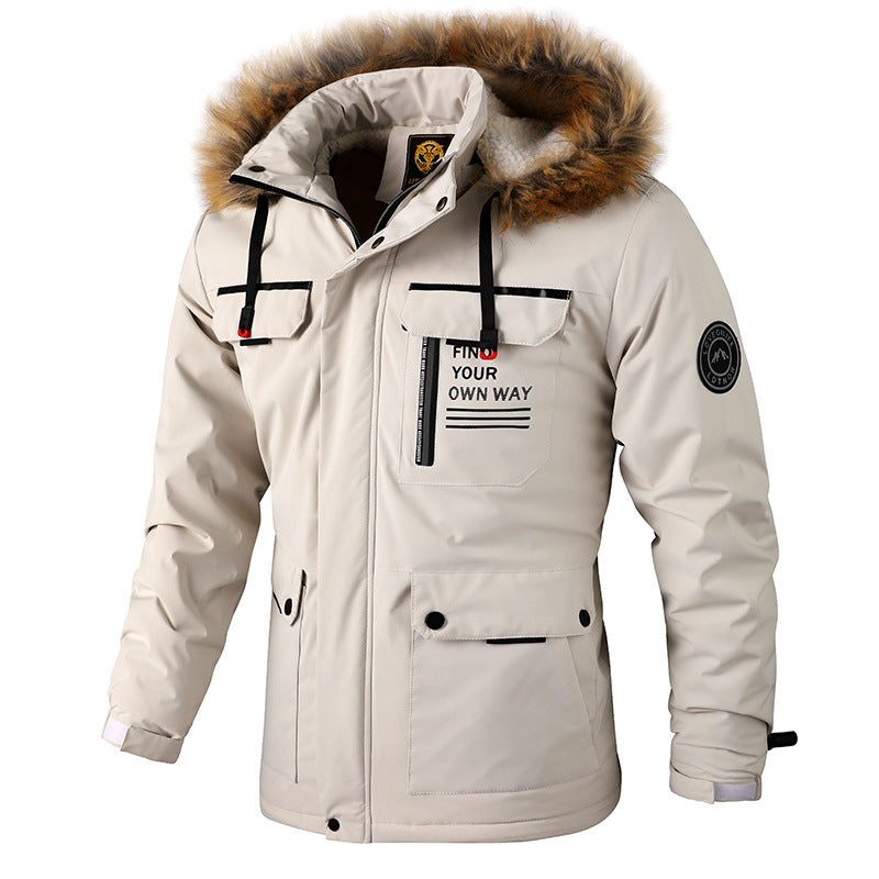 Herren Isolierter Outdoor-Parka mit Kunstfellbesatz, Multifunktions‑Taschen und Fleece‑Innenfutter Drune