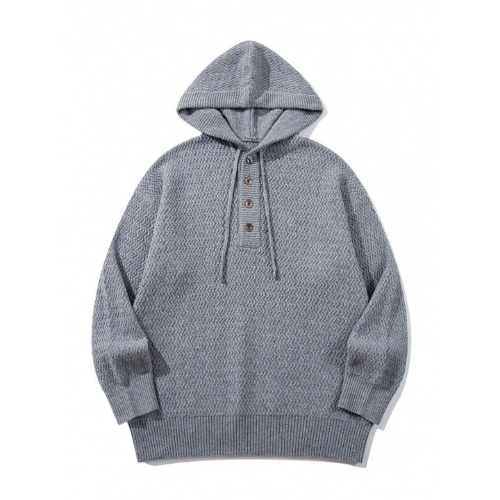 Unisex Strukturstrick-Hoodie mit halber Knopfleiste und Tunnelzugkapuze Drune