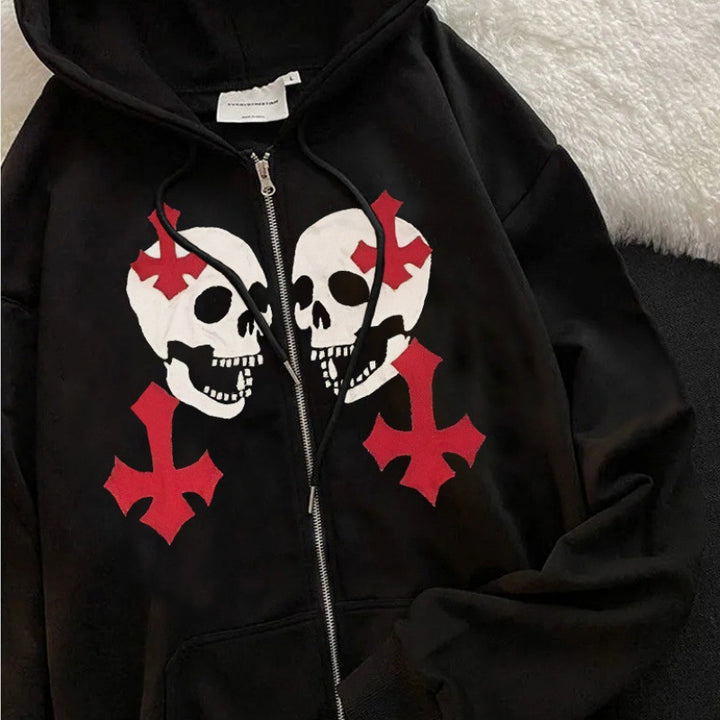 Damen nan Kapuzenjacke mit durchgehendem Reißverschluss und Rippenherz-Print Drune