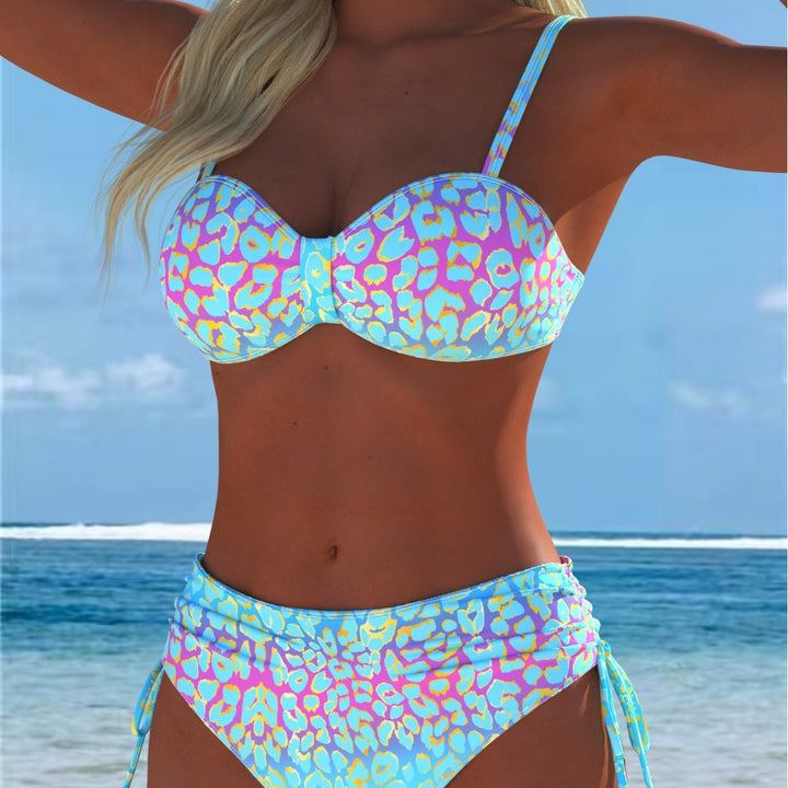 Damen Bikini-Set mit modischem geometrischem Muster und hohen Schnittformen Drune