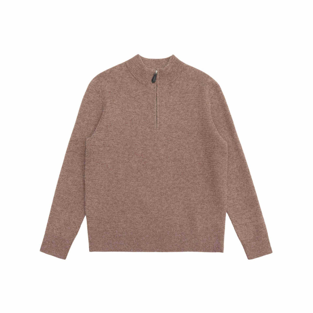 Unisex Feinstruktur-Halbzip-Pullover mit kurzem Reißverschluss und gerippten Bündchen Drune