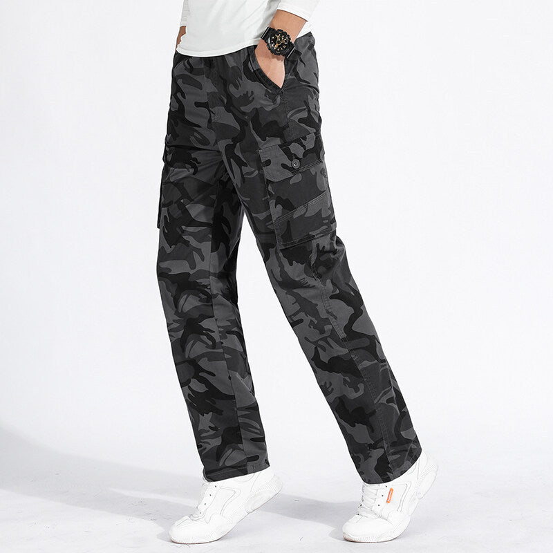 Herren Camouflage Cargohose im Army‑Stil mit geradem Schnitt, Mehrfach‑Taschen & robusten Nähten Drune