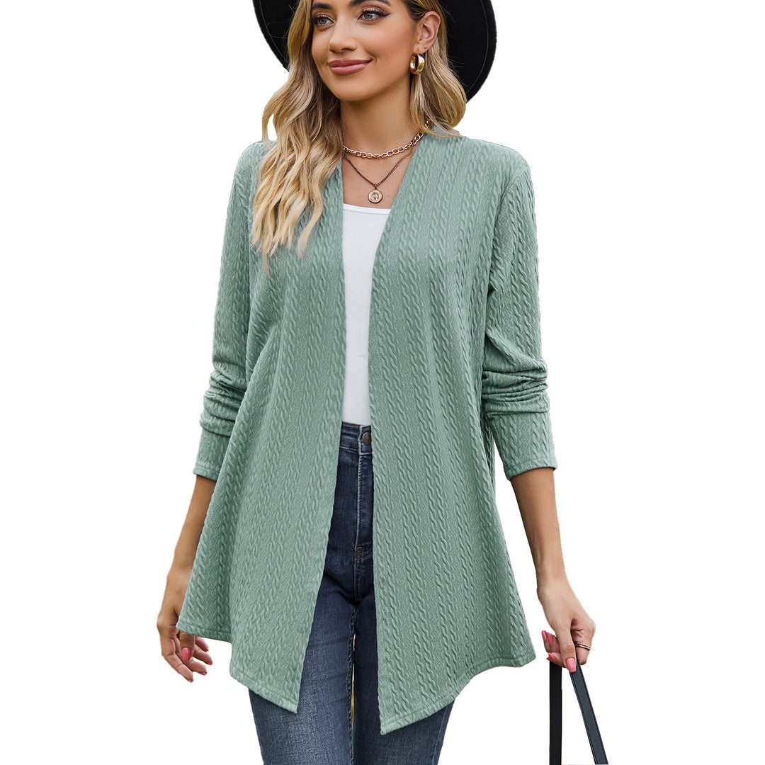 Damen Strickjacke mit modernem Wellenmuster und offenem Design Drune
