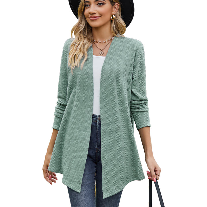 Damen Strickjacke mit modernem Wellenmuster und offenem Design Drune