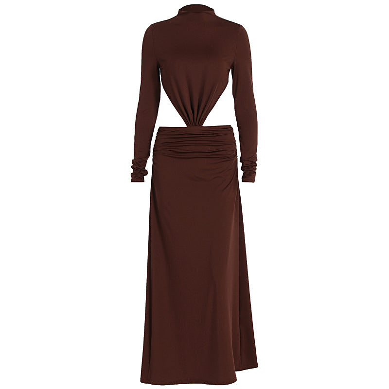 Damen Elegantes Wickelkleid mit langen Ärmeln und Raffungen Drune