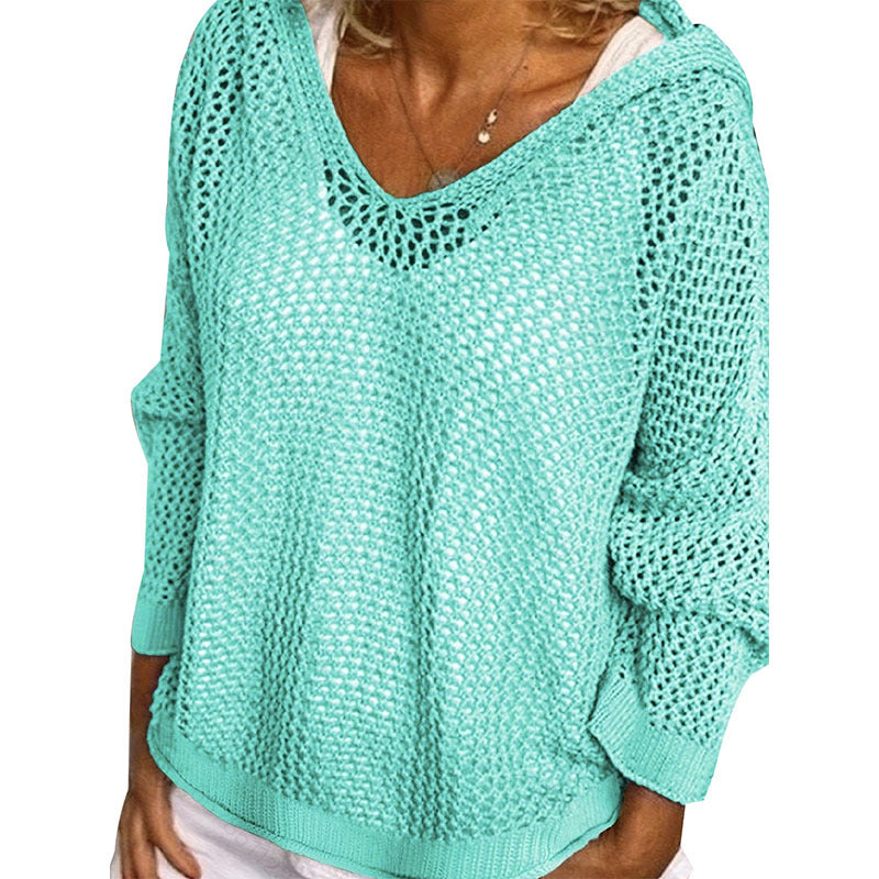 Damen leichter Strickpullover Hoodie Drune