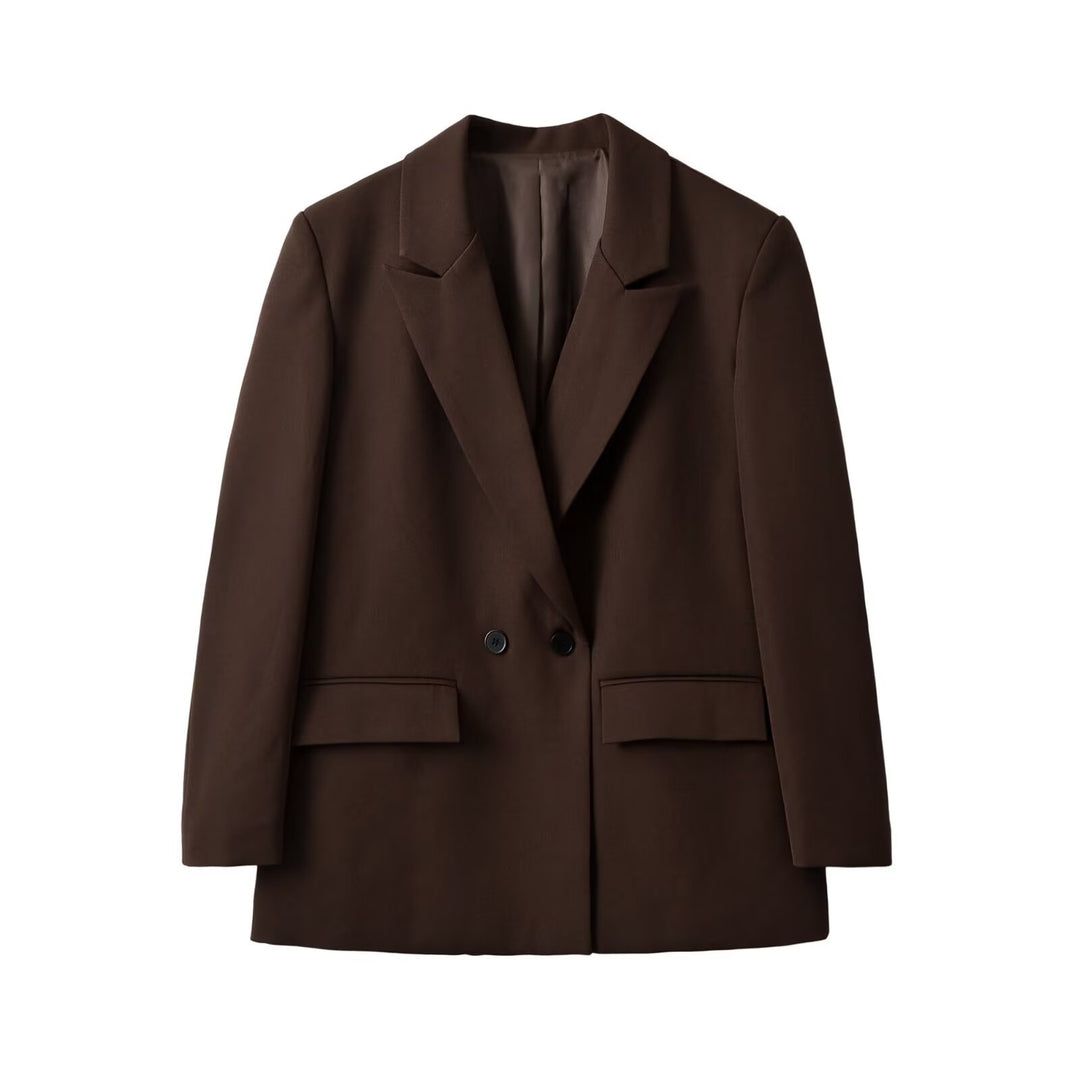 Damen Longline-Blazer mit verlängertem Schnitt, Doppelknopf und Pattentaschen Drune
