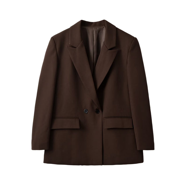 Damen Longline-Blazer mit verlängertem Schnitt, Doppelknopf und Pattentaschen Drune