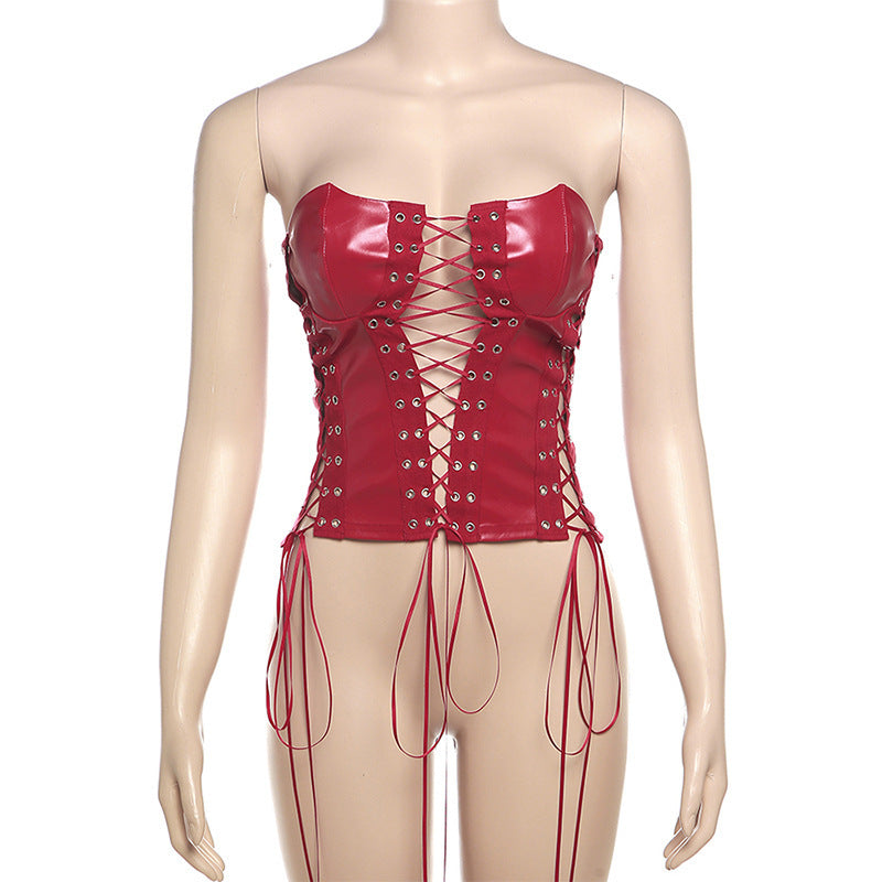 Damen Bustier-Oberteil mit aufregendem Schnürdetail und dekorativen Ösen Drune