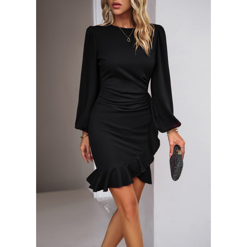 Damen elegantes und figurbetontes Cocktailkleid mit Puffärmeln Drune