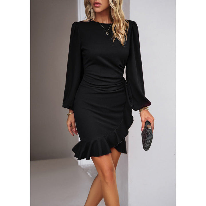 Damen elegantes und figurbetontes Cocktailkleid mit Puffärmeln Drune