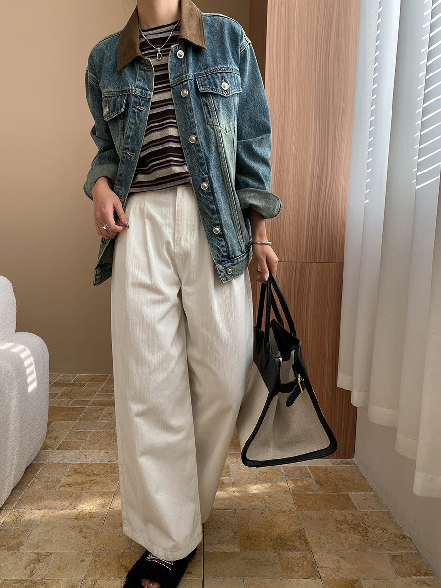 Damen Jeansjacke mit lässigem Schnitt und kontrastierendem Kragen Drune