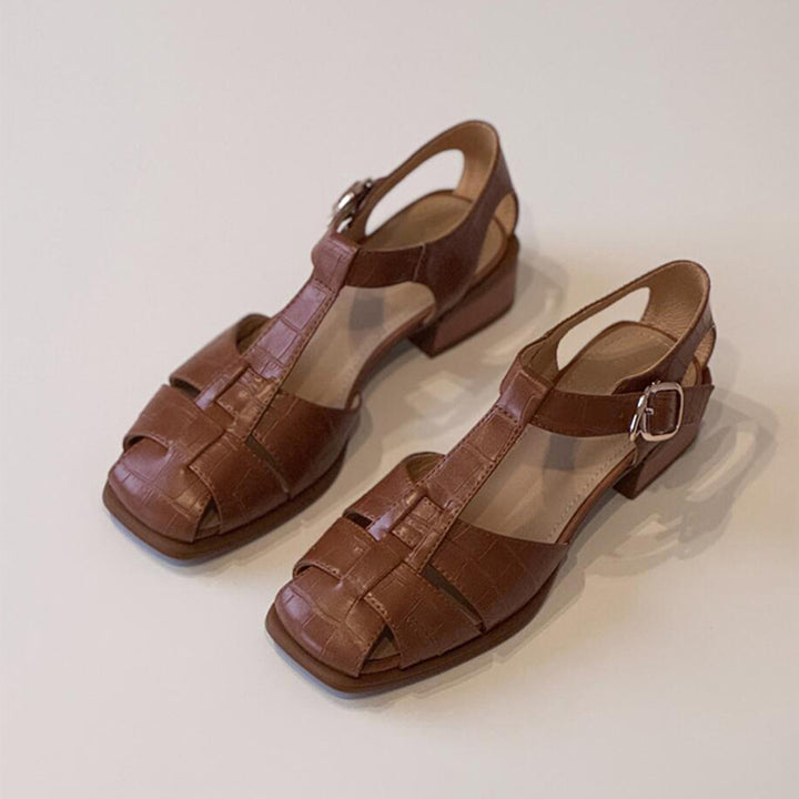 Damen Riemchen Blockabsatzsandalen mit verstellbarem Schnallen Drune