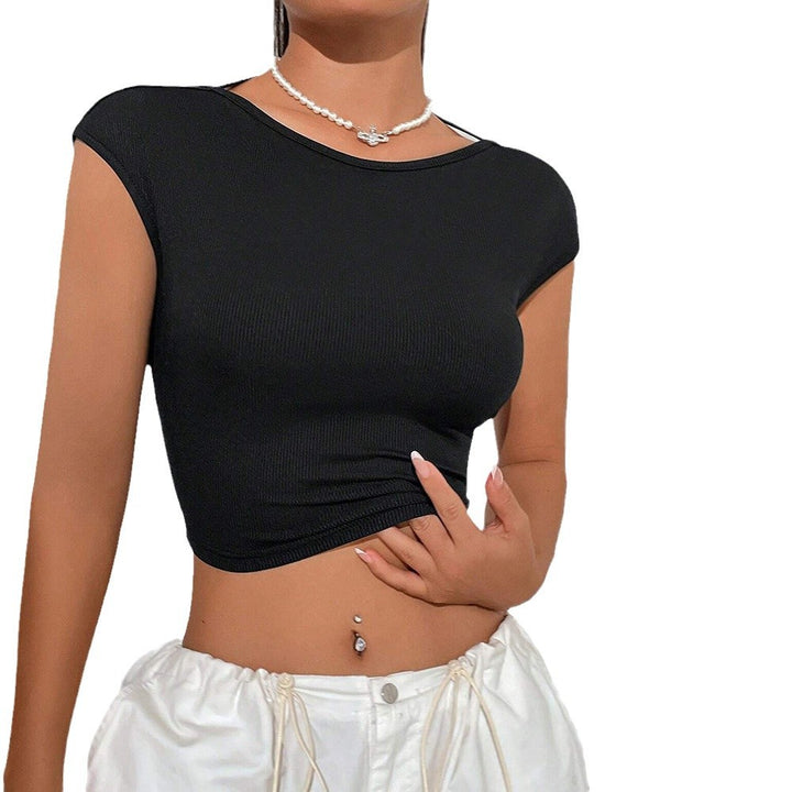 Damen Cropped T-Shirt mit harmonischem Rippdesign und modischem Rundhalsausschnitt Drune