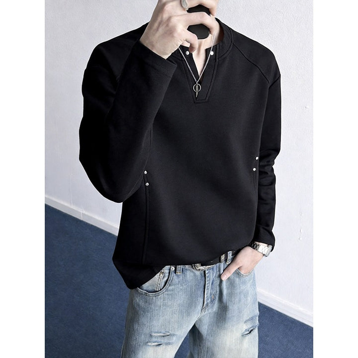 Herren Oversize-Sweatshirt mit V‑Schlitz, Raglanärmeln und Nieten-Details Drune