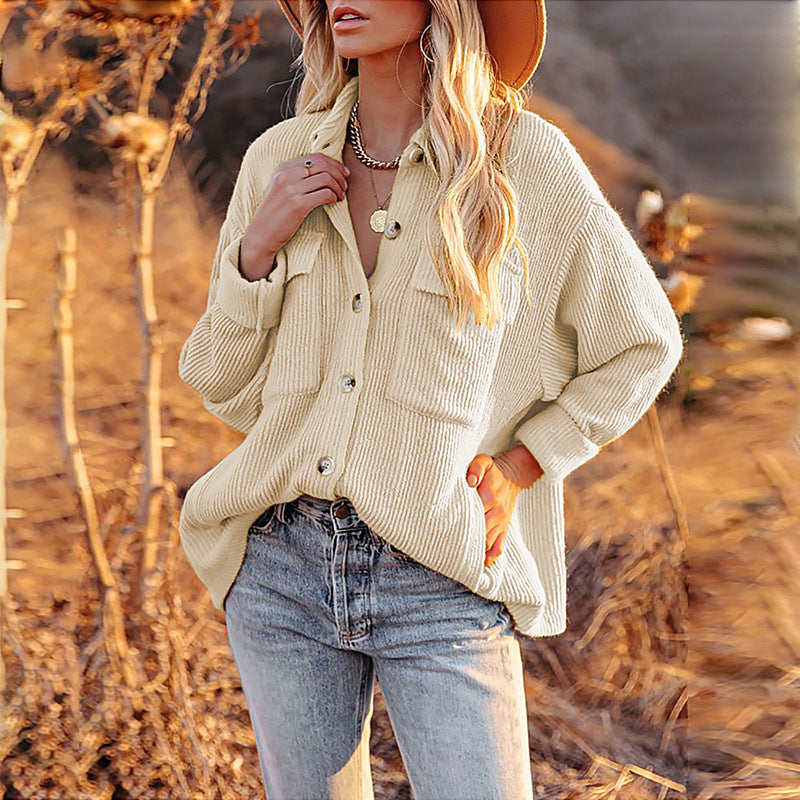 Damen lässige Overshirtjacke mit Struktur und praktischen Taschen Drune