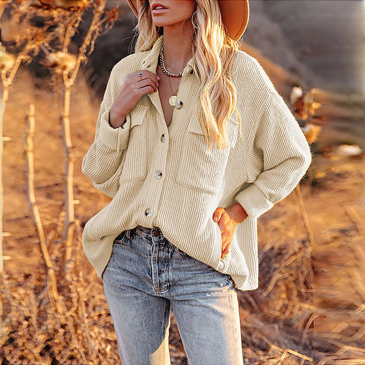 Damen lässige Overshirtjacke mit Struktur und praktischen Taschen Drune