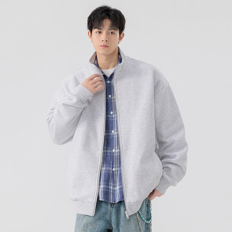 Herren Oversize Sweatjacke mit Stehkragen, durchgehendem Reißverschluss und geripptem Saum Drune