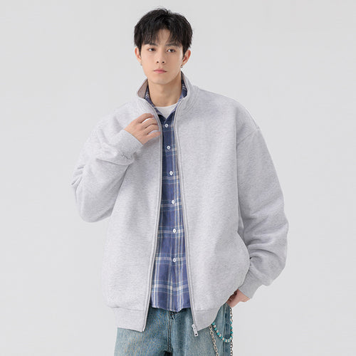Herren Oversize Sweatjacke mit Stehkragen, durchgehendem Reißverschluss und geripptem Saum Drune