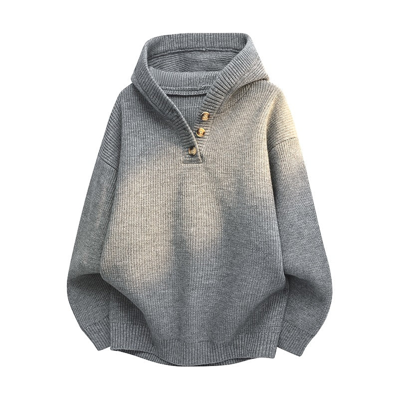 Damen Relaxed Kapuzenpullover aus geripptem Strick mit Halbsteg-Knopfleiste Drune