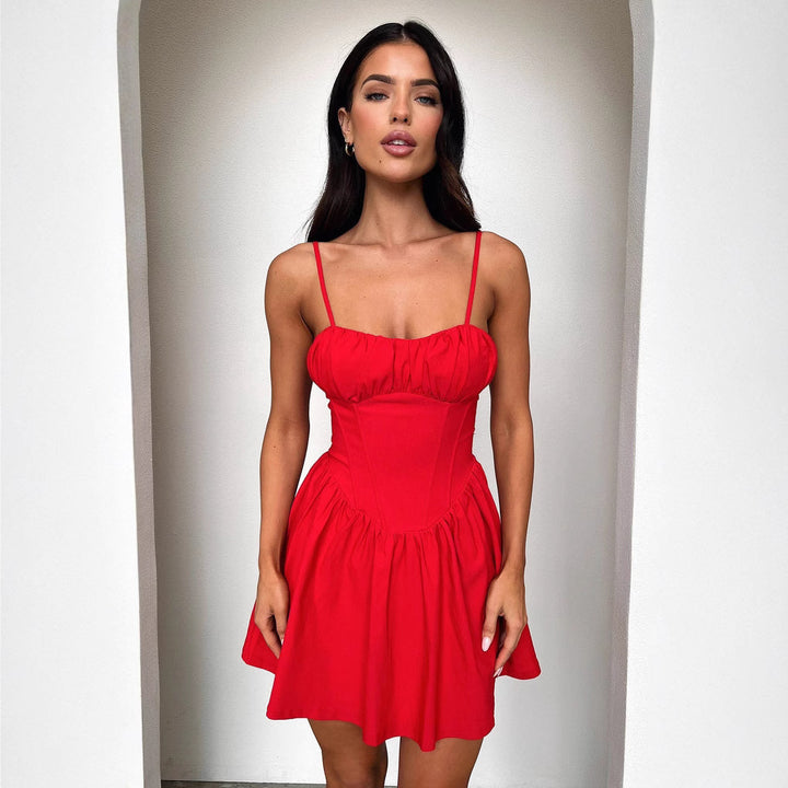 Damen Minikleid mit gerafftem Oberteil und schwingendem Rock Drune